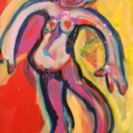 Acryl schilderij, Maya Wildevuur, Dansende vrouw, 1996